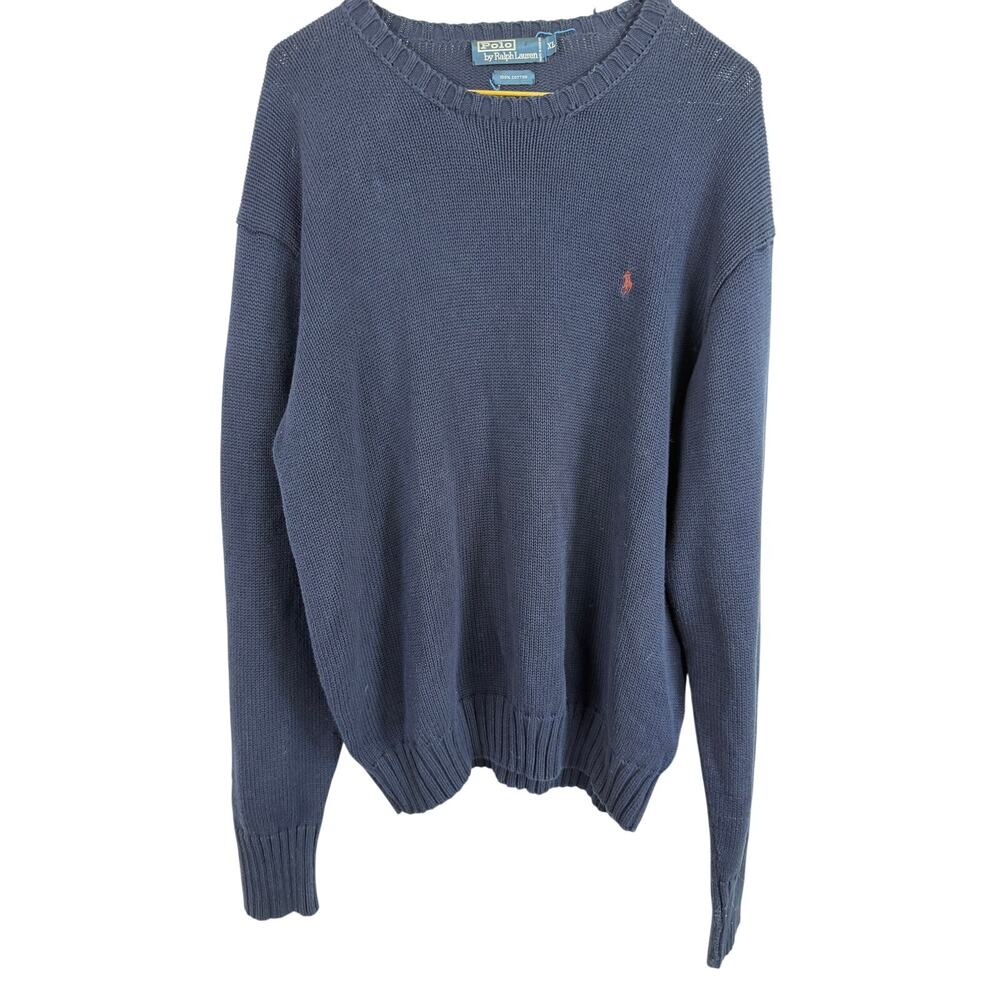 Vintage Polo Ralph Lauren Sweater Mens XL Navy Blue Cotton Crewneck Red Pony